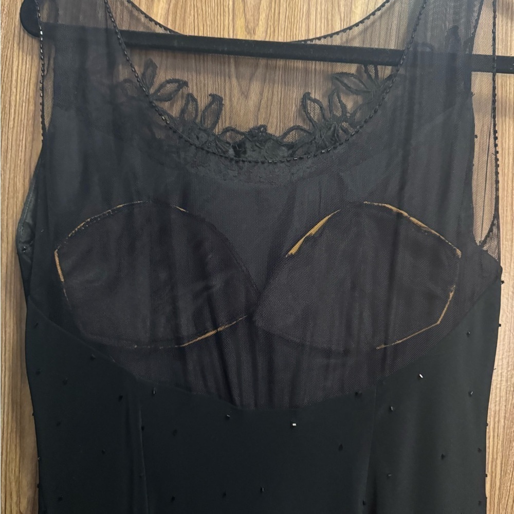 Cache Black Beaded Sheer Neckline Evening Gown Dress Size 12. Preown - Picture 10 of 14